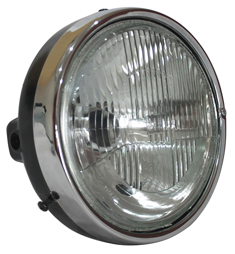 Farol Compatível CB 500 de 98 a 04 Aro Cromado e Carcaça Preta e Bloco de Metal e Lente de Vidro